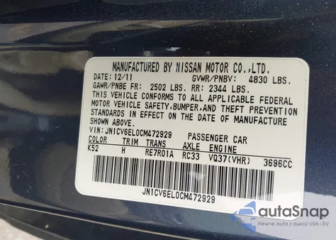 2012 Infiniti G37X из США, поврежденный, VIN JN1CV6EL0CM472929